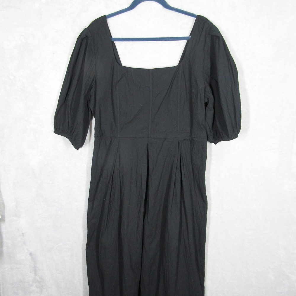 A New Day Women's Black Midi Dress XXL Square Neck Puff Sleeve Cotton Blend